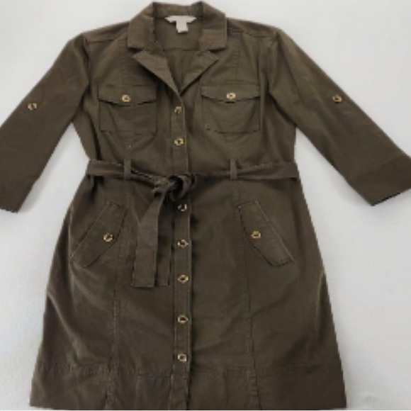 Banana Republic Dresses & Skirts - Banana Republic Shirt Dress Womens Olive Green 3/4 Sleeve Belted Army Style Sz 0